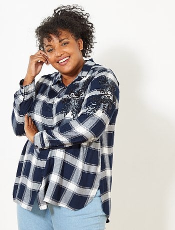 Camisa aos quadrados bordada - Kiabi