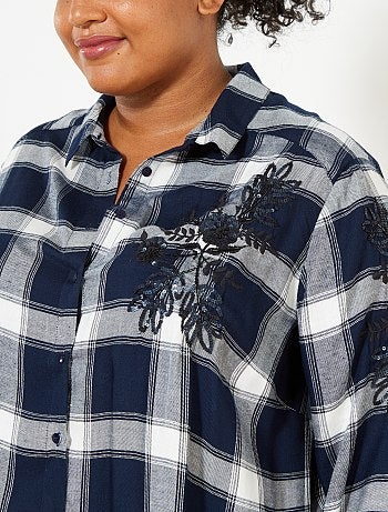 Camisa aos quadrados bordada - Kiabi