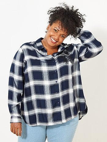 Camisa aos quadrados bordada - Kiabi