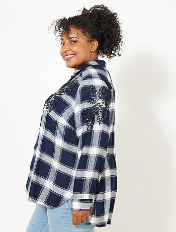 Camisa aos quadrados bordada - Kiabi