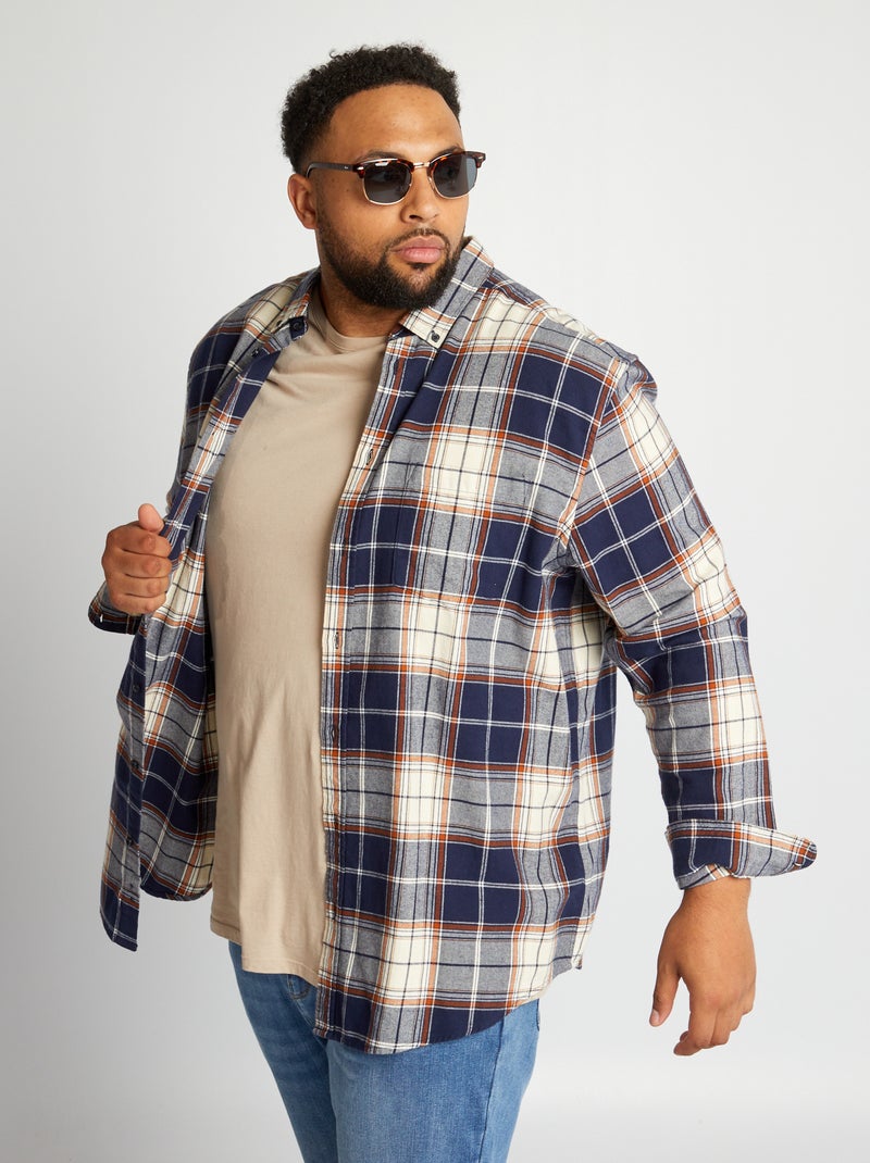 Camisa aos quadrados de corte direito AZUL - Kiabi