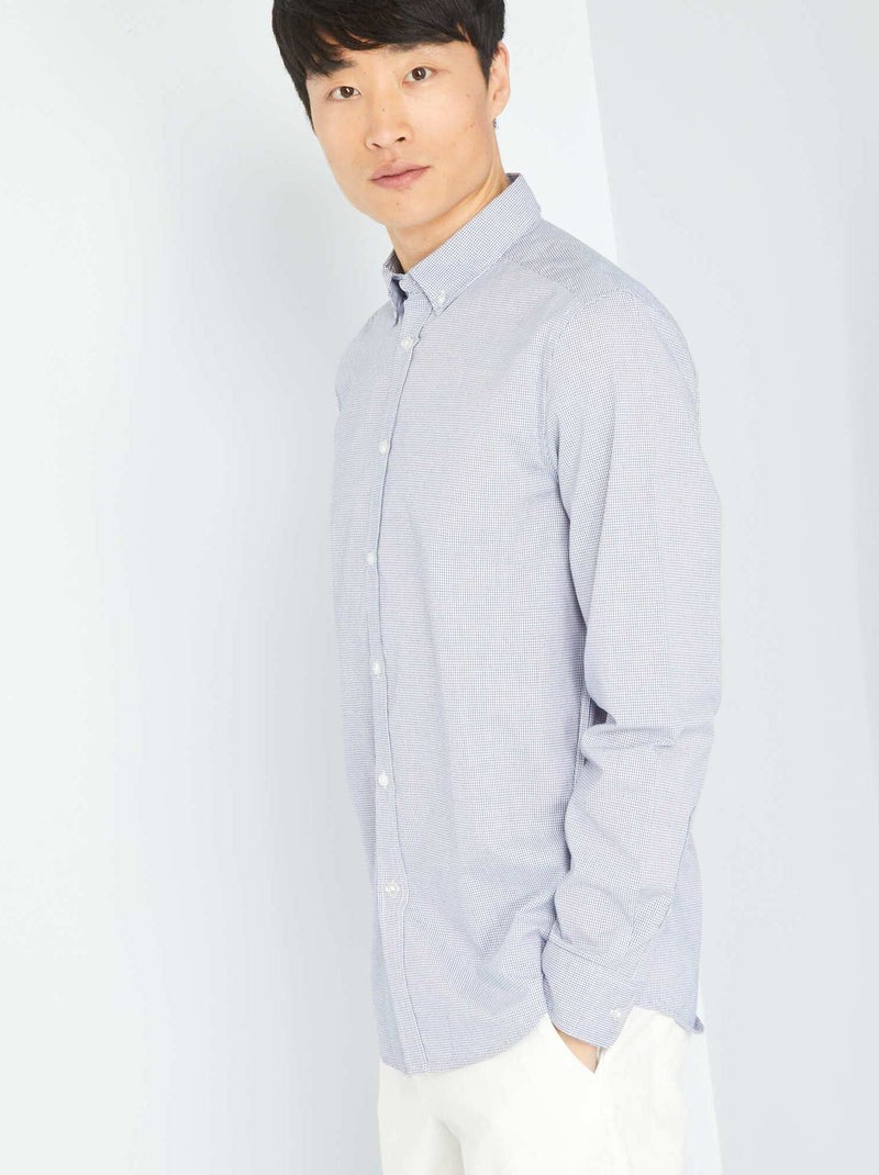 Camisa aos quadrados de corte direito AZUL - Kiabi