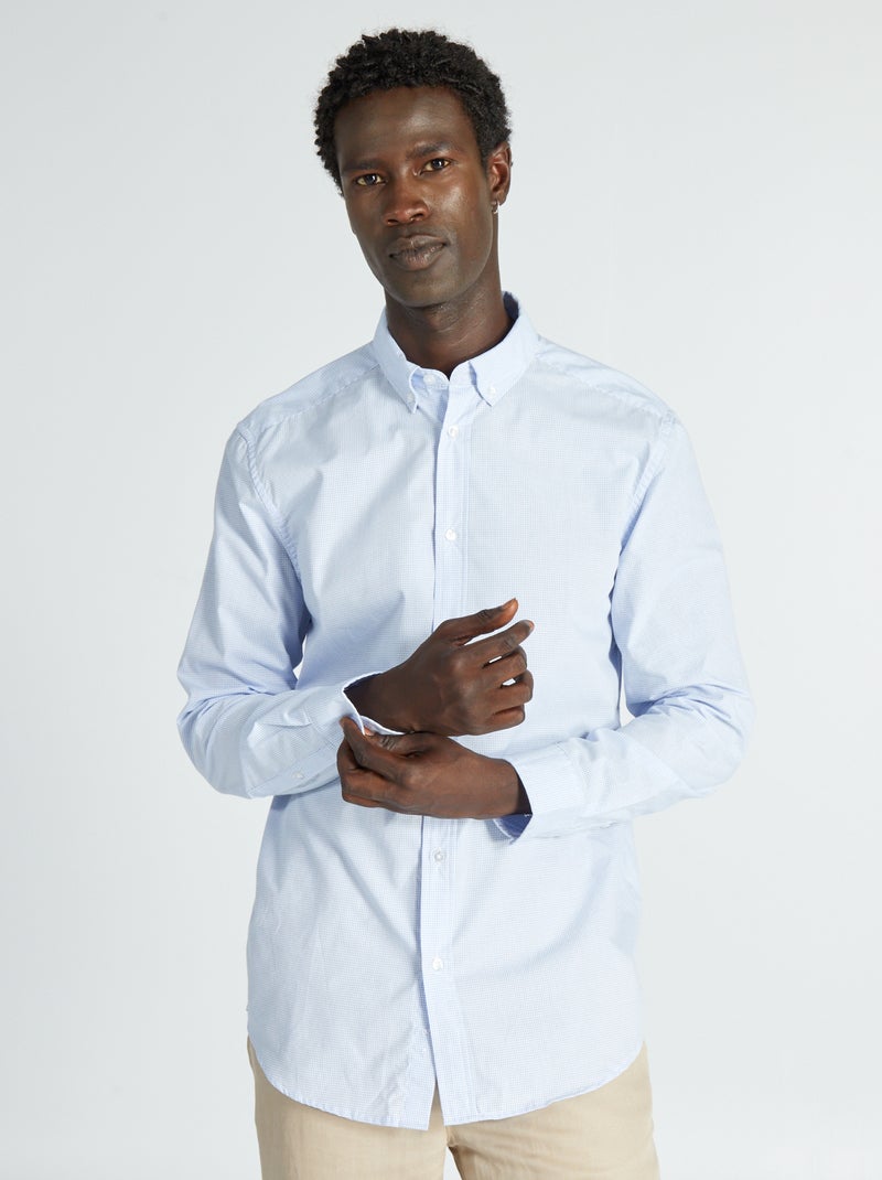 Camisa aos quadrados de corte direito AZUL - Kiabi