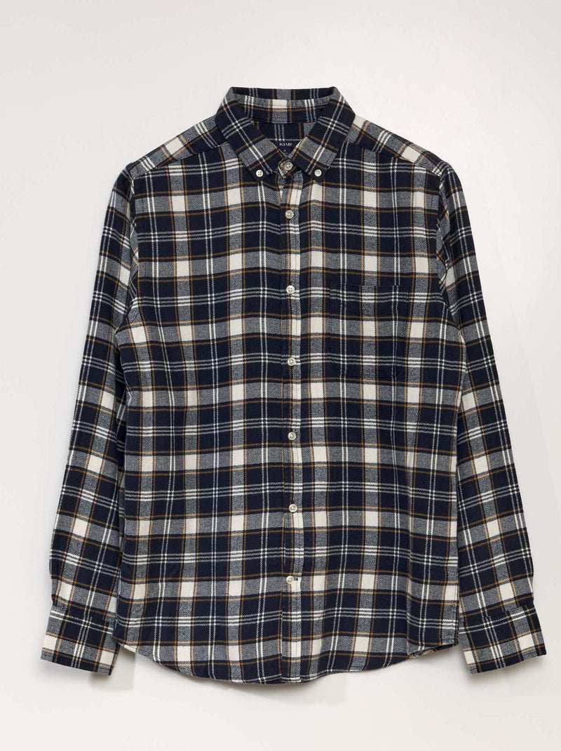 Camisa aos quadrados de corte direito AZUL - Kiabi