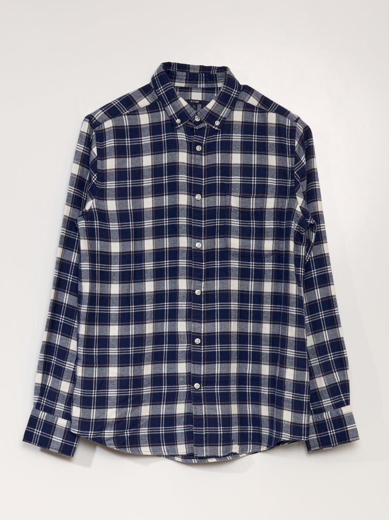 Camisa aos quadrados de corte direito AZUL - Kiabi
