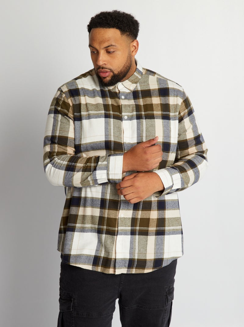 Camisa aos quadrados de corte direito BRANCO - Kiabi