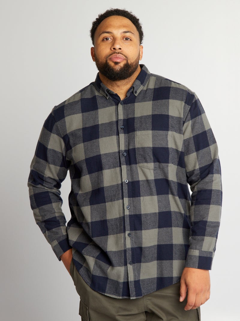 Camisa aos quadrados de corte direito CAQUI - Kiabi