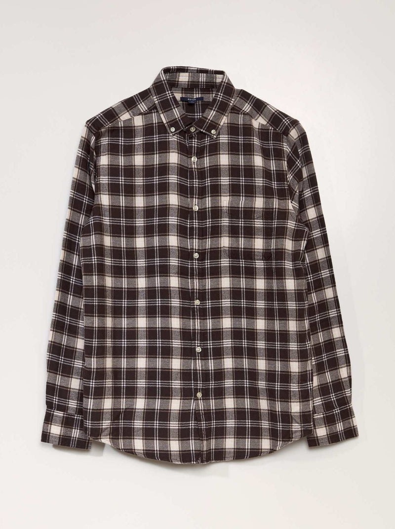 Camisa aos quadrados de corte direito MARROM - Kiabi
