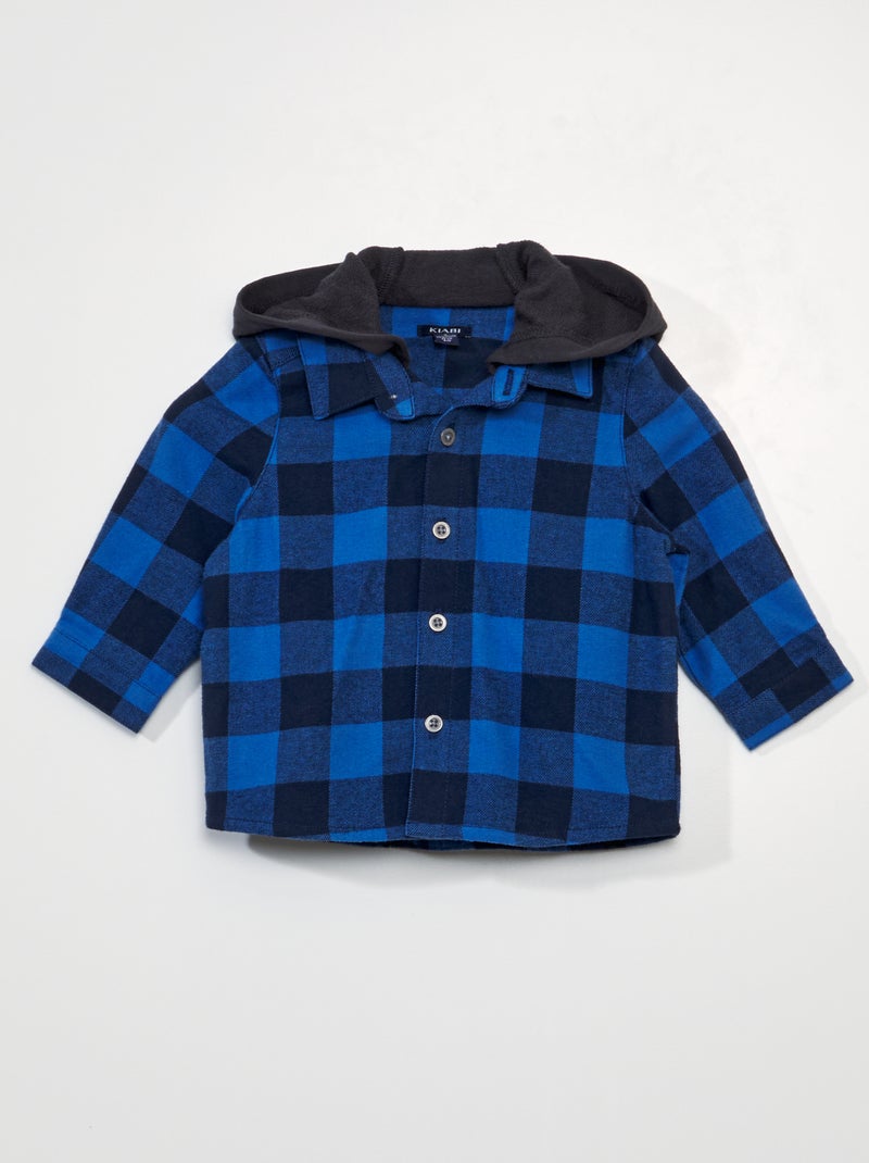 Camisa aos quadrados de flanela + capuz AZUL - Kiabi