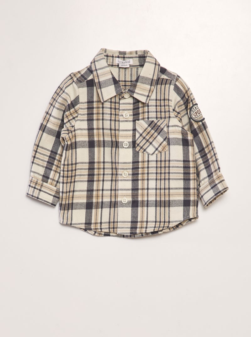 Camisa aos quadrados de sarja BEGE - Kiabi