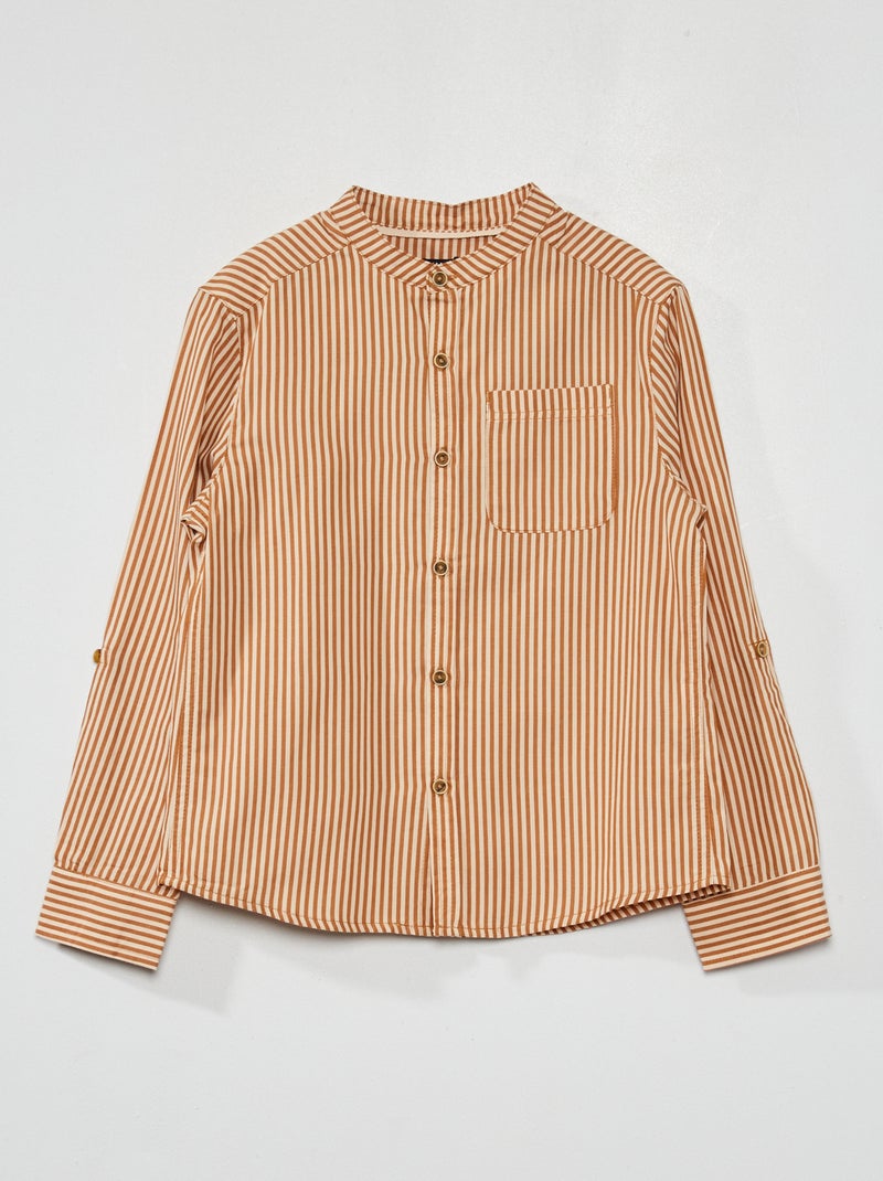 Camisa aos quadrados e gola mao BEGE - Kiabi