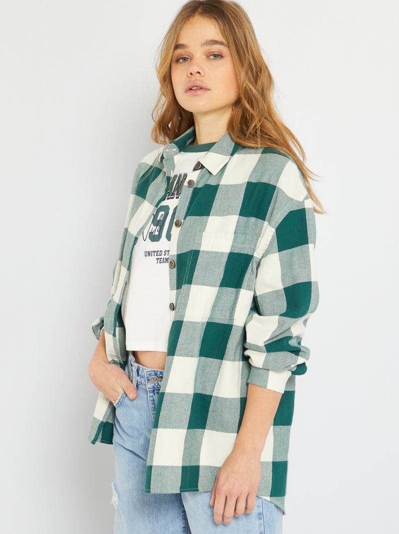 Camisa aos quadrados em algodão Quadriculado Verde - Kiabi