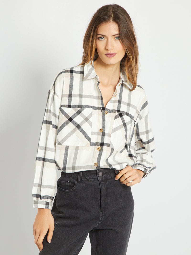 Camisa aos quadrados em flanela BRANCO - Kiabi