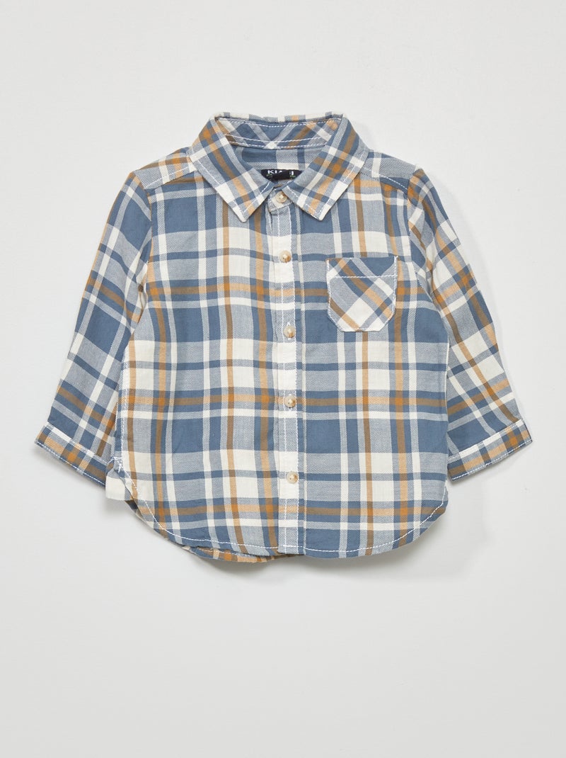 Camisa aos quadrados em sarja AZUL - Kiabi