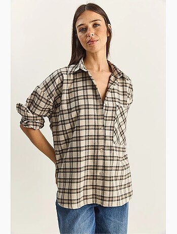 Camisa aos quadrados oversized de manga comprida com bolso lucci