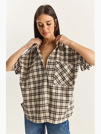 Camisa aos quadrados oversized de manga comprida com bolso lucci