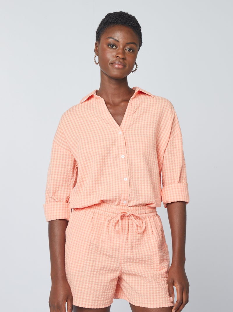 Camisa aos quadrados vichy LARANJA - Kiabi
