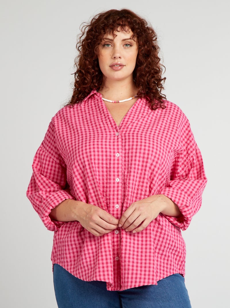Camisa aos quadrados vichy ROSA - Kiabi