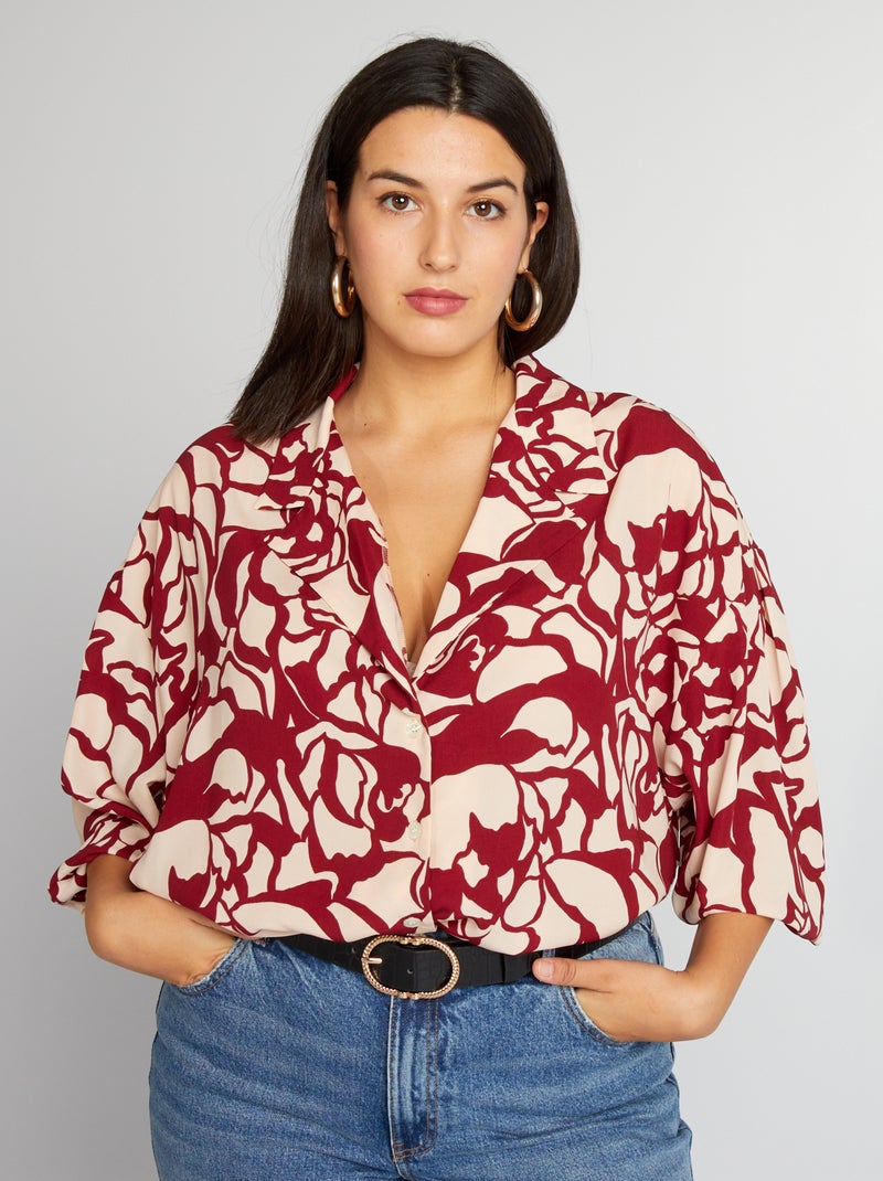 Camisa às flores de manga comprida VERMELHO - Kiabi