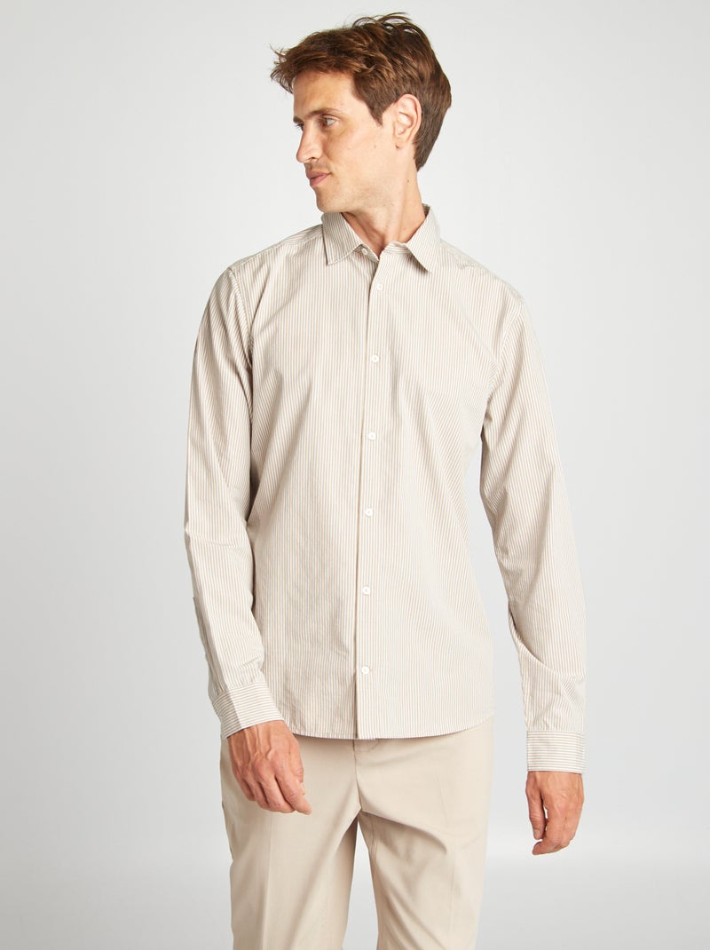 Camisa às riscas bege - Kiabi