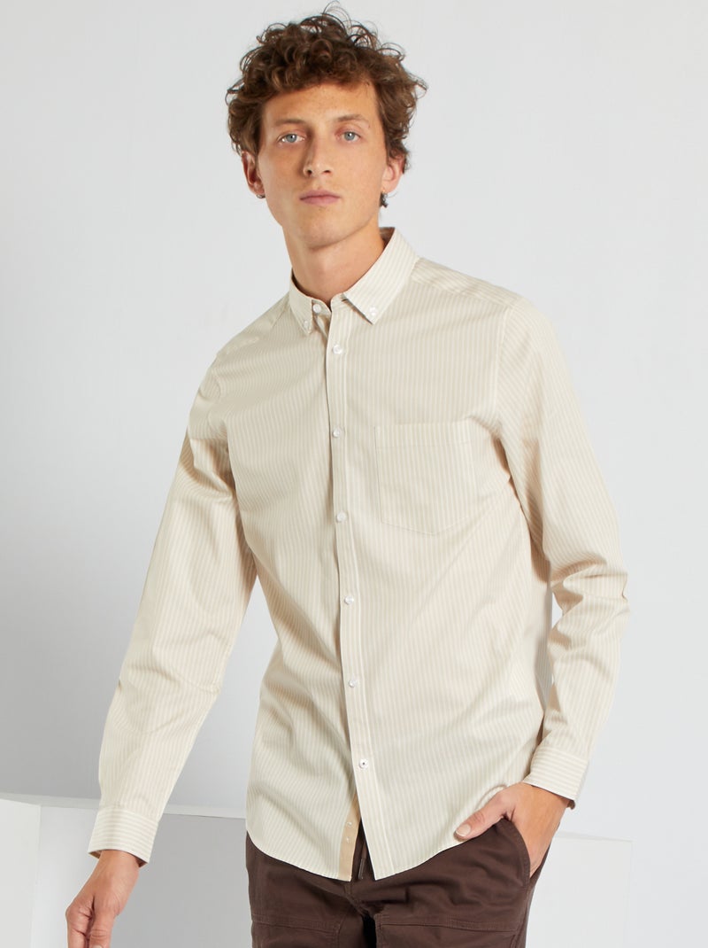 Camisa às riscas BEGE - Kiabi