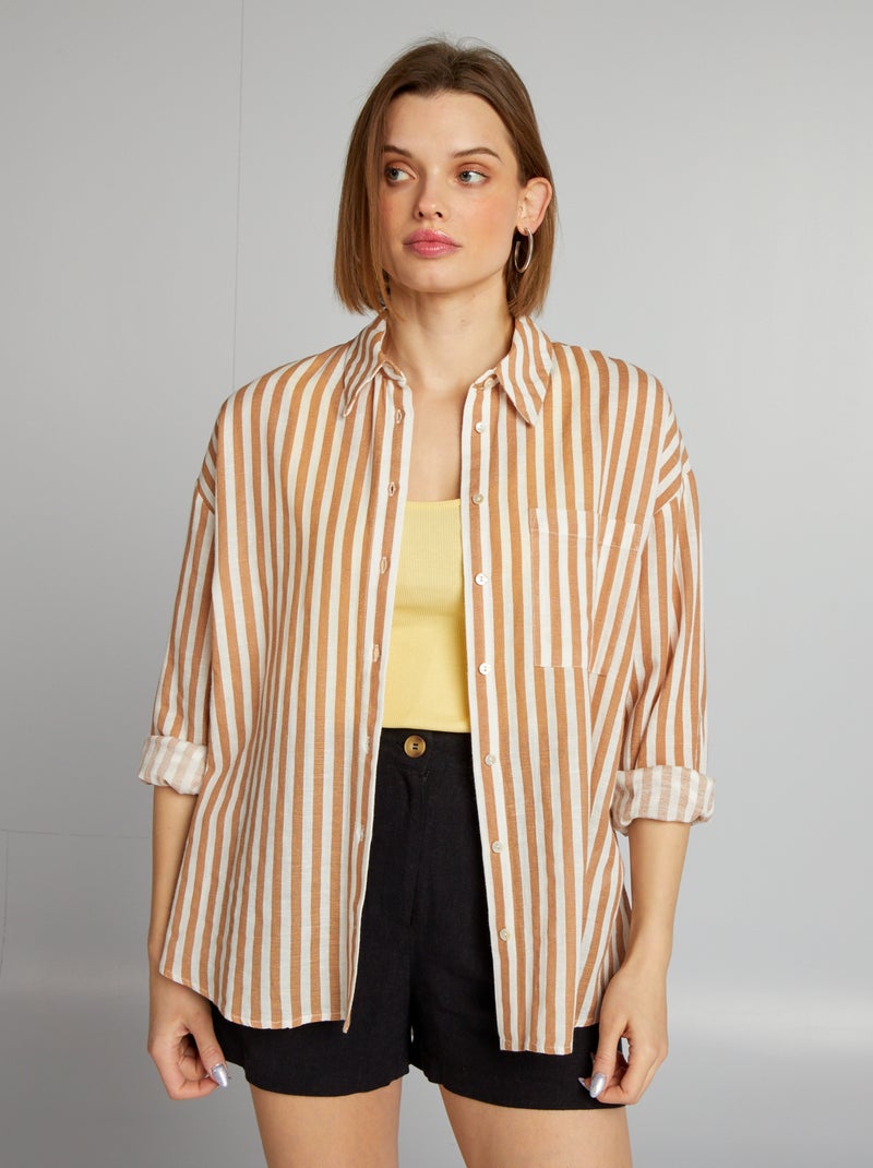 Camisa às riscas CASTANHO - Kiabi