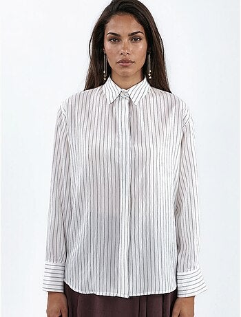 Camisa às riscas casual com botões busem