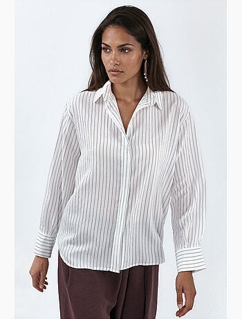 Camisa às riscas casual com botões busem