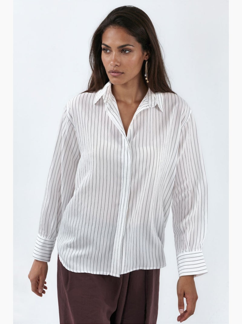 Camisa às riscas casual com botões busem Branco - Kiabi