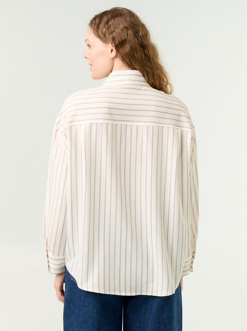 Camisa às riscas com bolso no peito + gravata a condizer - 2 peças Bege - Kiabi