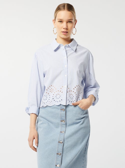 Camisa às riscas com bordados - Kiabi