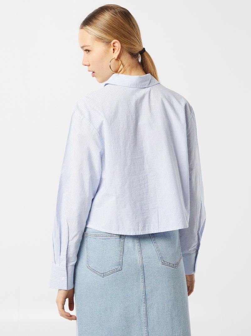 Camisa às riscas com bordados AZUL - Kiabi