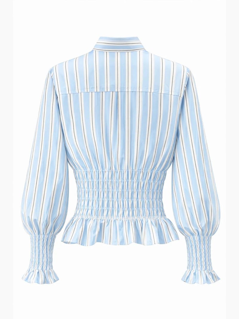 Camisa às riscas com botões e detalhe elástico mixray Azul claro - Kiabi