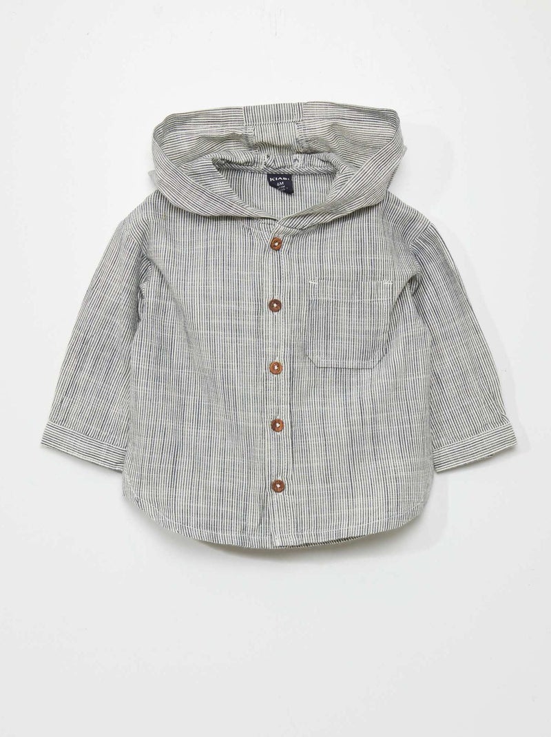 Camisa às riscas com capuz AZUL - Kiabi
