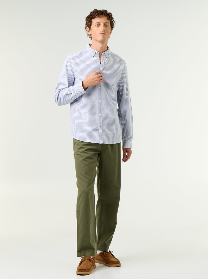 Camisa às riscas com colarinho abotoado Azul - Kiabi