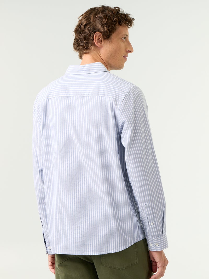 Camisa às riscas com colarinho abotoado Azul - Kiabi