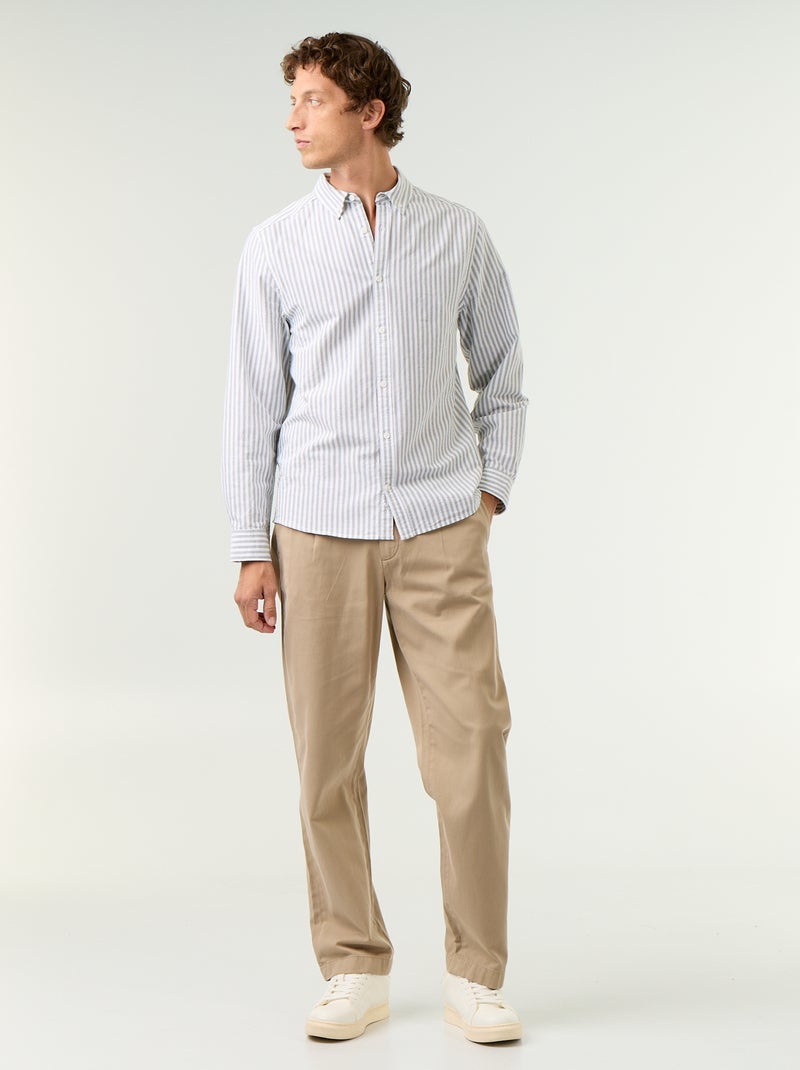 Camisa às riscas com colarinho abotoado Verde - Kiabi