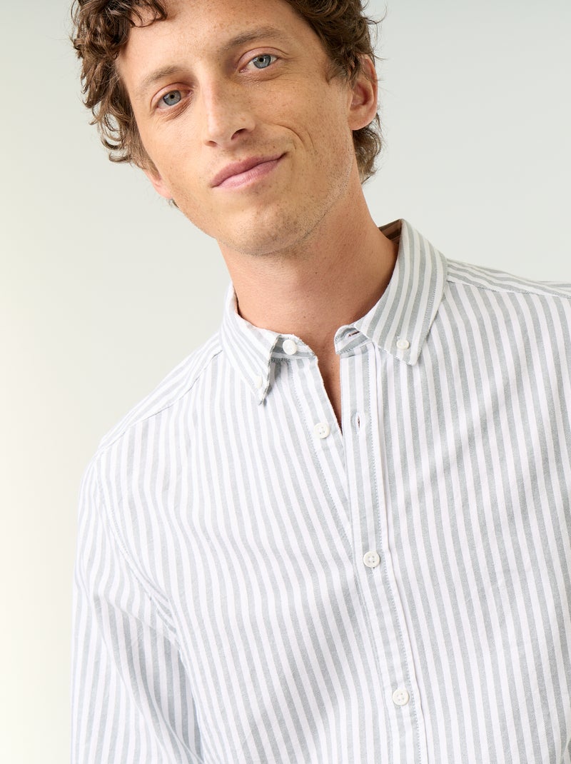 Camisa às riscas com colarinho abotoado Verde - Kiabi