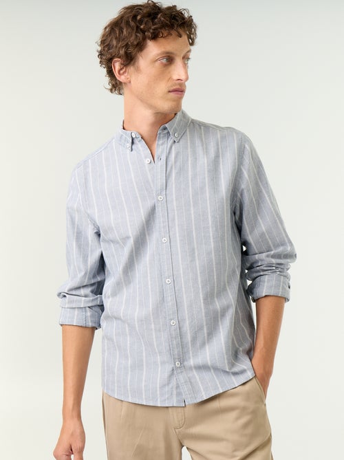 Camisa às riscas com colarinho abotoado - Kiabi
