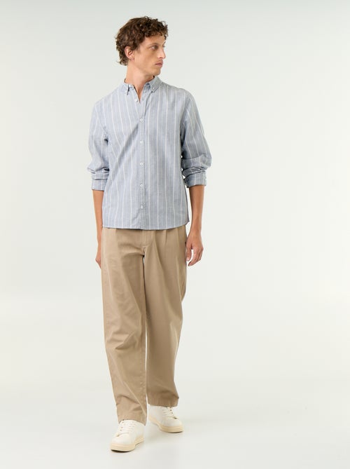 Camisa às riscas com colarinho abotoado - Kiabi