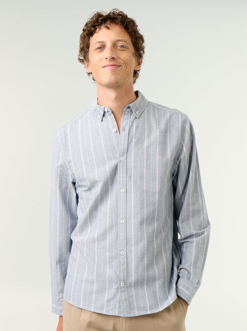 Camisa às riscas com colarinho abotoado - Kiabi