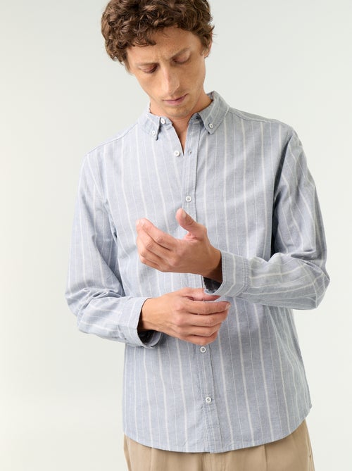 Camisa às riscas com colarinho abotoado - Kiabi
