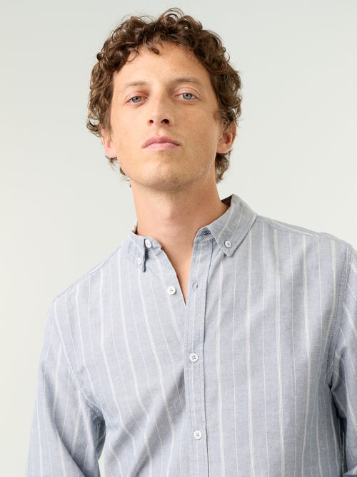 Camisa às riscas com colarinho abotoado - Kiabi