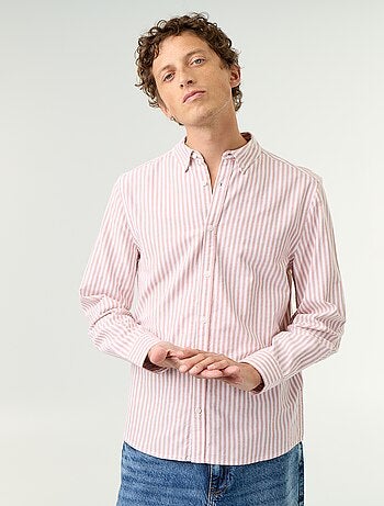 Camisa às riscas com colarinho abotoado