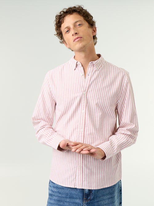 Camisa às riscas com colarinho abotoado - Kiabi