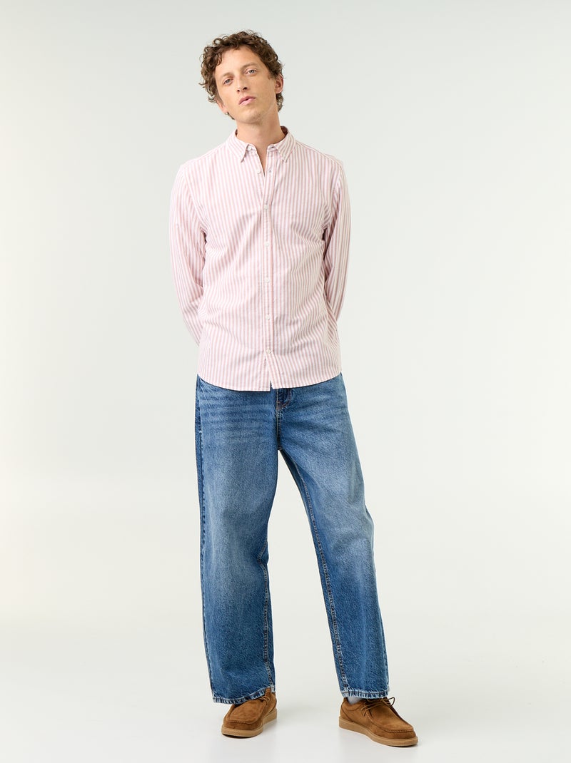 Camisa às riscas com colarinho abotoado Vermelho - Kiabi