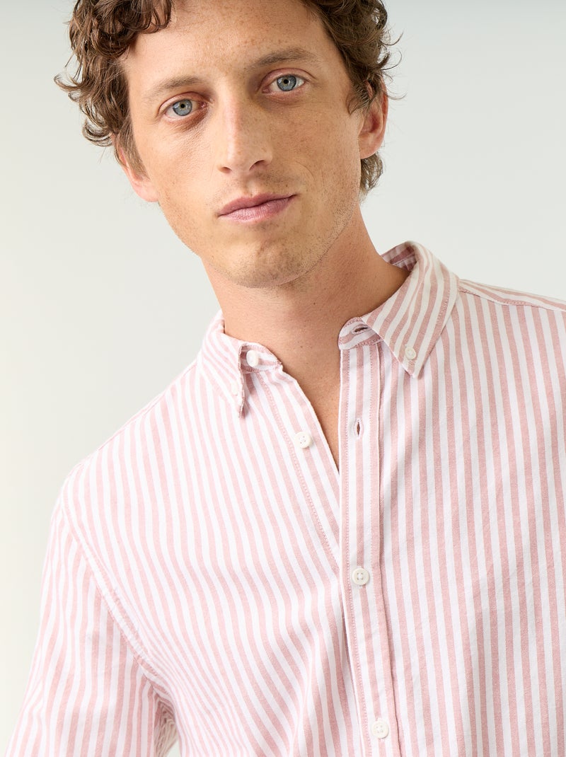 Camisa às riscas com colarinho abotoado Vermelho - Kiabi