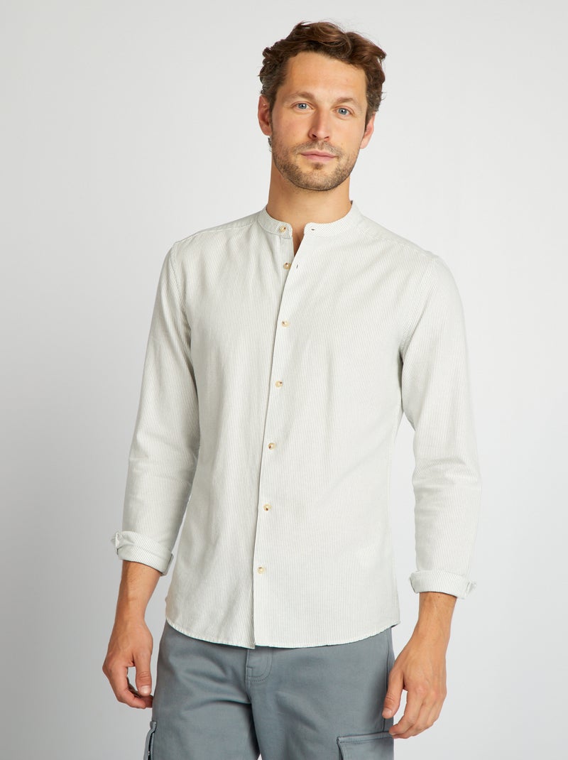 Camisa às riscas com colarinho mao CAQUI - Kiabi