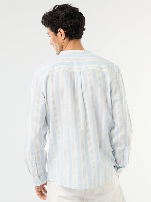 Camisa às riscas com gola mao e mangas arregaçáveis - Kiabi
