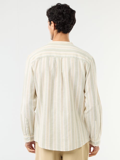 Camisa às riscas com gola mao e mangas arregaçáveis - Kiabi